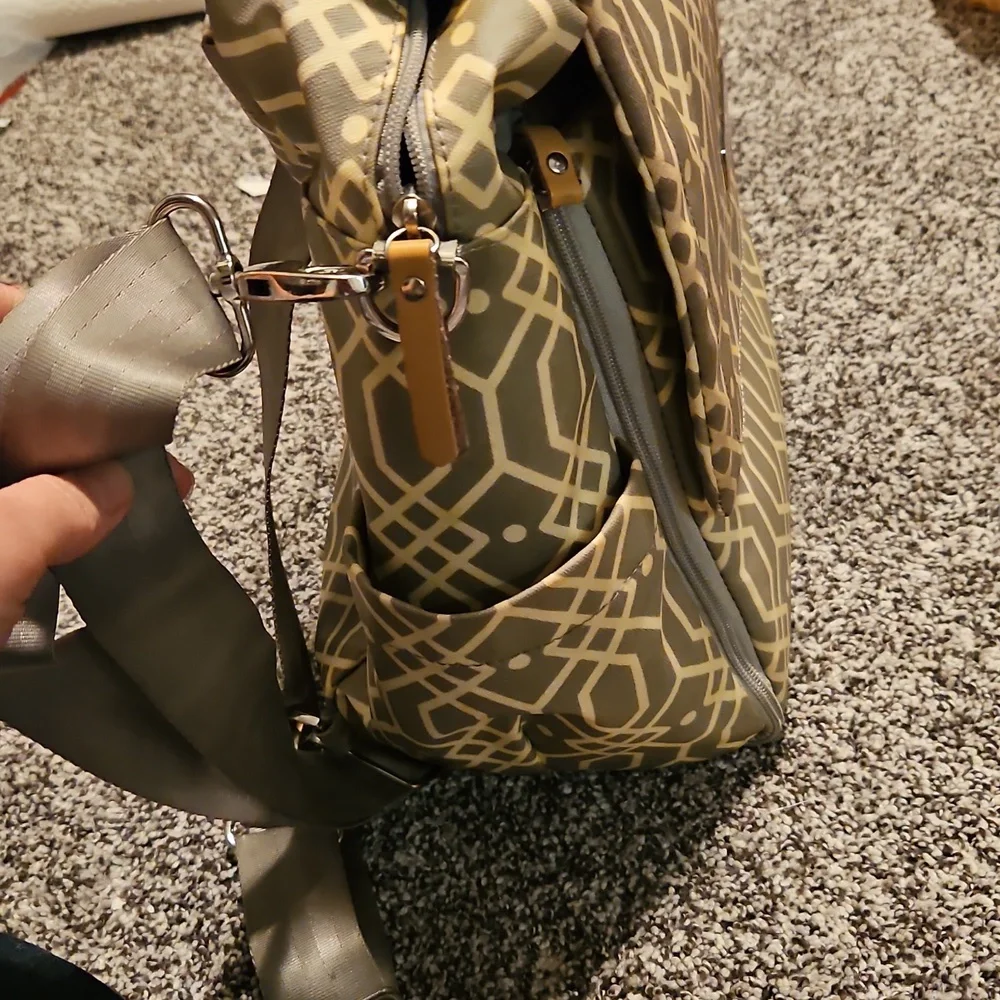 Petunia Pickle Bottom Gray Diaper Bag with Geometric Design